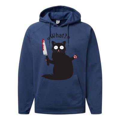 Cat What Funny Black Cat Fun Murderous Cat With Knife Performance Fleece Hoodie