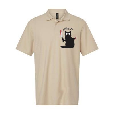 Cat What Funny Black Cat Fun Murderous Cat With Knife Softstyle Adult Sport Polo