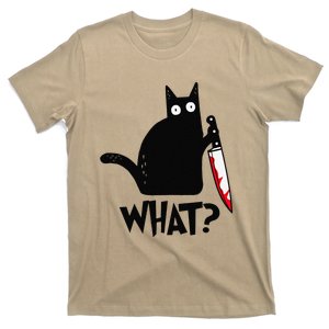 Cat What Funny Black Cat Murderous Cat With Knife Gift T-Shirt