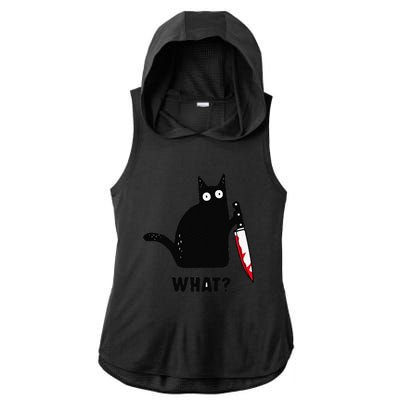 Cat What Funny Black Cat Murderous Cat With Knife Ladies PosiCharge Tri-Blend Wicking Draft Hoodie Tank