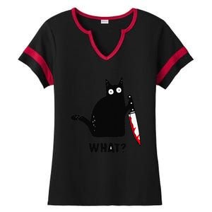 Cat What Funny Black Cat Murderous Cat With Knife Ladies Halftime Notch Neck Tee