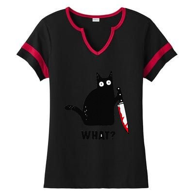 Cat What Funny Black Cat Murderous Cat With Knife Ladies Halftime Notch Neck Tee