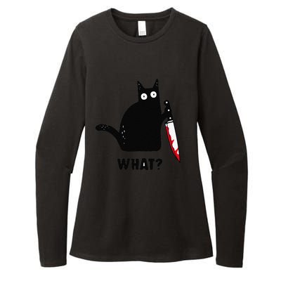 Cat What Funny Black Cat Murderous Cat With Knife Womens CVC Long Sleeve Shirt