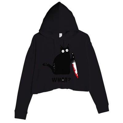 Cat What Funny Black Cat Murderous Cat With Knife Crop Fleece Hoodie