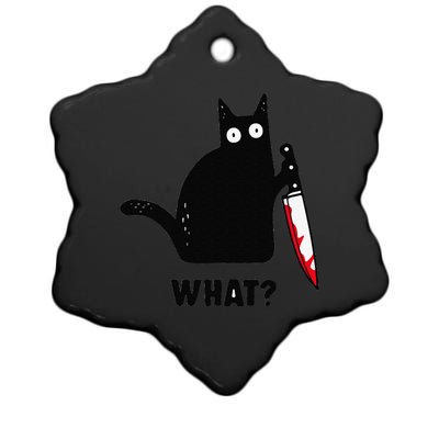 Cat What Funny Black Cat Murderous Cat With Knife Ceramic Star Ornament