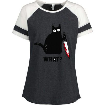 Cat What Funny Black Cat Murderous Cat With Knife Enza Ladies Jersey Colorblock Tee