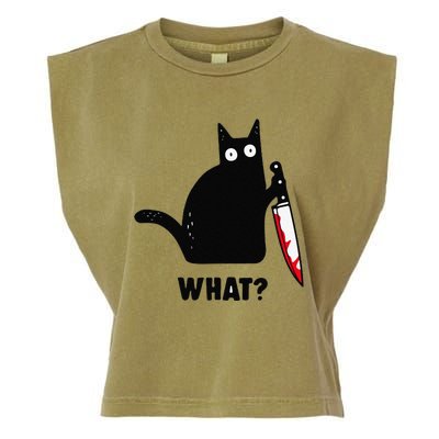 Cat What Funny Black Cat Murderous Cat With Knife Garment-Dyed Women's Muscle Tee