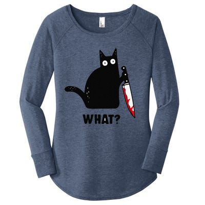 Cat What Funny Black Cat Murderous Cat With Knife Women's Perfect Tri Tunic Long Sleeve Shirt