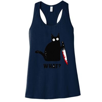 Cat What Funny Black Cat Murderous Cat With Knife Women's Racerback Tank