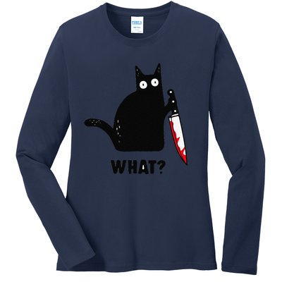 Cat What Funny Black Cat Murderous Cat With Knife Ladies Long Sleeve Shirt