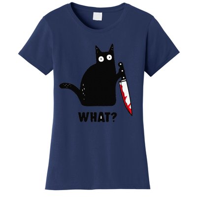 Cat What Funny Black Cat Murderous Cat With Knife Women's T-Shirt