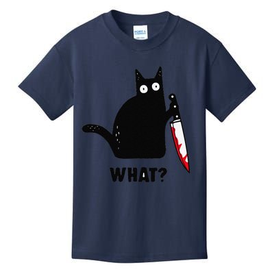 Cat What Funny Black Cat Murderous Cat With Knife Kids T-Shirt