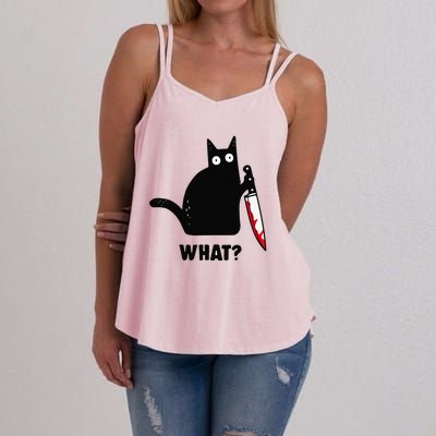 Cat What Funny Black Cat Murderous Cat With Knife Women's Strappy Tank