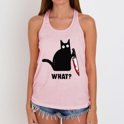 Cat What Funny Black Cat Murderous Cat With Knife Women's Knotted Racerback Tank