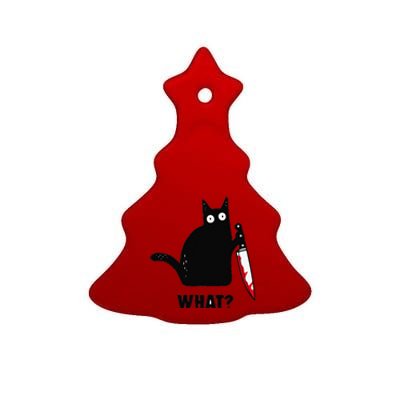 Cat What Funny Black Cat Murderous Cat With Knife Ceramic Tree Ornament