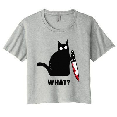 Cat What Funny Black Cat Murderous Cat With Knife Women's Crop Top Tee