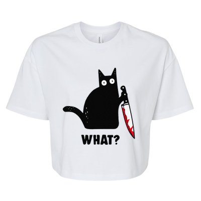 Cat What Funny Black Cat Murderous Cat With Knife Bella+Canvas Jersey Crop Tee