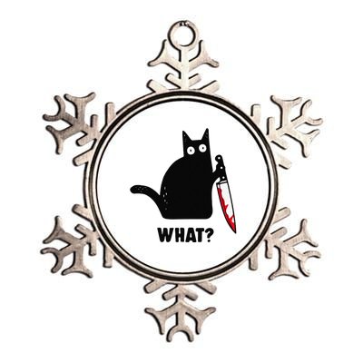 Cat What Funny Black Cat Murderous Cat With Knife Metallic Star Ornament