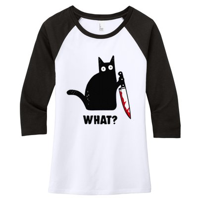 Cat What Funny Black Cat Murderous Cat With Knife Women's Tri-Blend 3/4-Sleeve Raglan Shirt