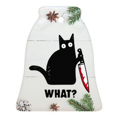 Cat What Funny Black Cat Murderous Cat With Knife Ceramic Bell Ornament