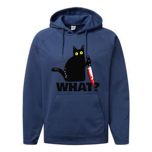 Cat What Funny Murderous Cat With Knife Halloween Performance Fleece Hoodie