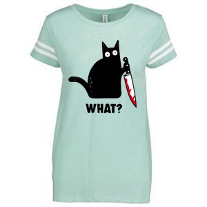 Cat What? Funny Black Cagift Murderous Cat With Knife Cool Gift Enza Ladies Jersey Football T-Shirt