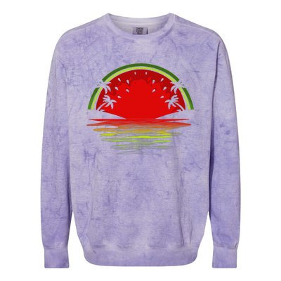 Cool Watermelon For  Tropical Sunset Fruit Summer Colorblast Crewneck Sweatshirt