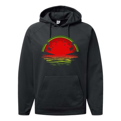 Cool Watermelon For  Tropical Sunset Fruit Summer Performance Fleece Hoodie