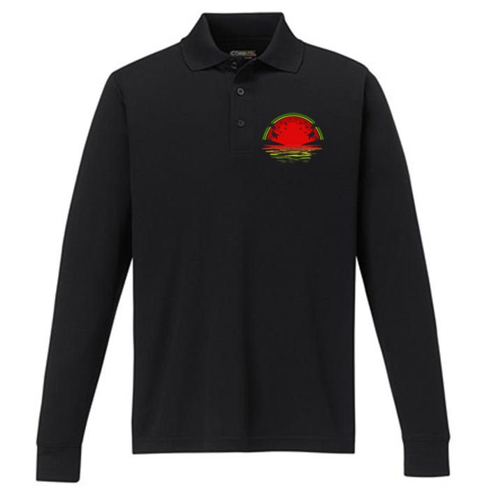 Cool Watermelon For  Tropical Sunset Fruit Summer Performance Long Sleeve Polo