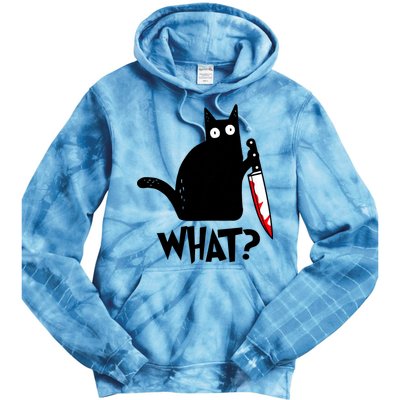 Cat What? Funny Black Cat Murderous Cat With Knife Tie Dye Hoodie