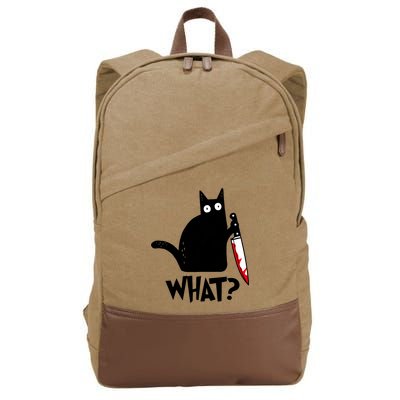 Cat What? Funny Black Cat Murderous Cat With Knife Cotton Canvas Backpack