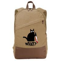 Cat What? Funny Black Cat Murderous Cat With Knife Cotton Canvas Backpack