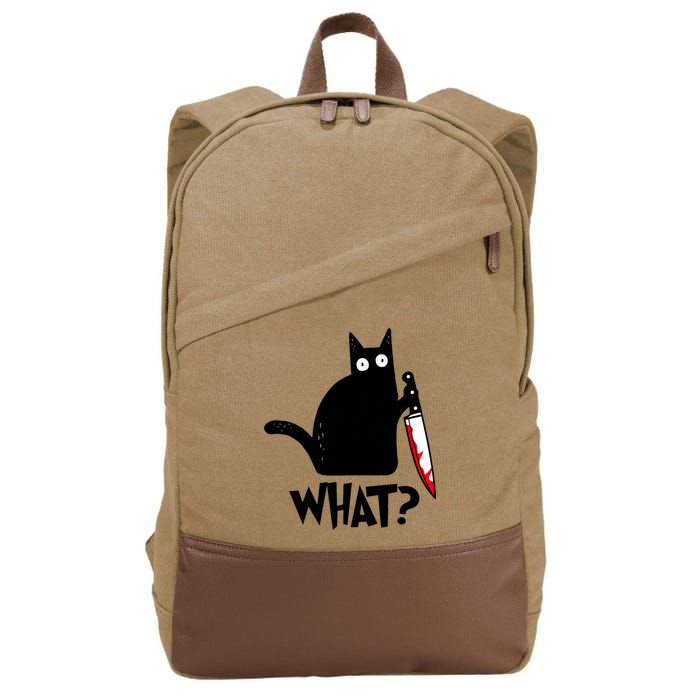 Cat What? Funny Black Cat Murderous Cat With Knife Cotton Canvas Backpack