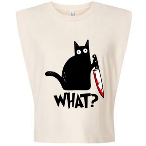 Cat What? Funny Black Cat Murderous Cat With Knife Garment-Dyed Women's Muscle Tee