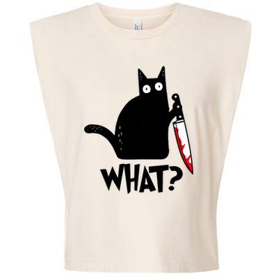 Cat What? Funny Black Cat Murderous Cat With Knife Garment-Dyed Women's Muscle Tee