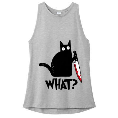 Cat What? Funny Black Cat Murderous Cat With Knife Ladies PosiCharge Tri-Blend Wicking Tank