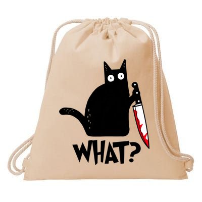 Cat What? Funny Black Cat Murderous Cat With Knife Drawstring Bag