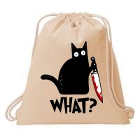 Cat What? Funny Black Cat Murderous Cat With Knife Drawstring Bag