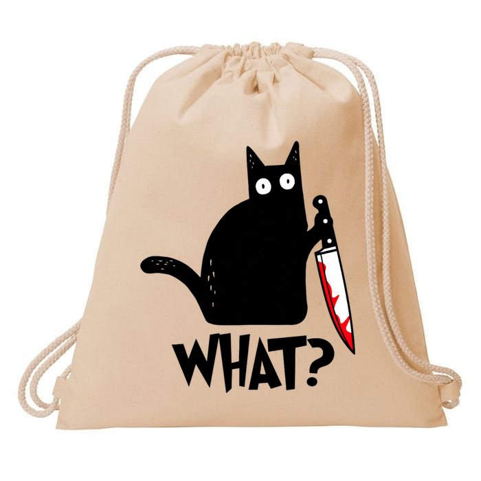 Cat What? Funny Black Cat Murderous Cat With Knife Drawstring Bag