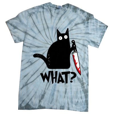 Cat What? Funny Black Cat Murderous Cat With Knife Tie-Dye T-Shirt