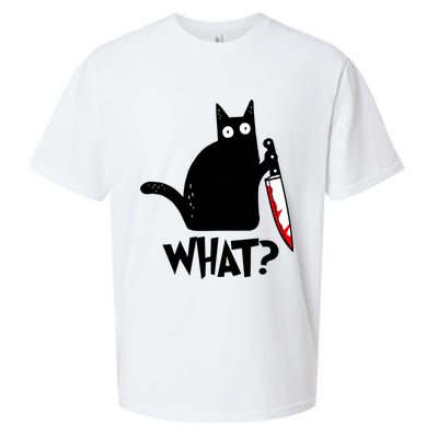 Cat What? Funny Black Cat Murderous Cat With Knife Sueded Cloud Jersey T-Shirt