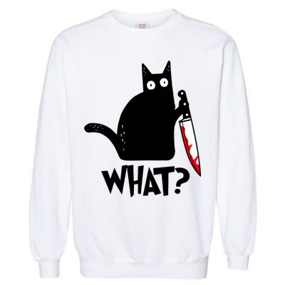 Cat What? Funny Black Cat Murderous Cat With Knife Garment-Dyed Sweatshirt