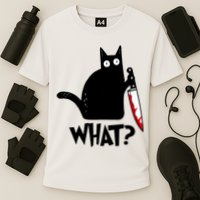 Cat What? Funny Black Cat Murderous Cat With Knife Performance Shirt