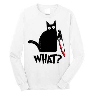 Cat What? Funny Black Cat Murderous Cat With Knife Long Sleeve Shirt