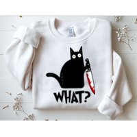 Cat What? Funny Black Cat Murderous Cat With Knife Sweatshirt