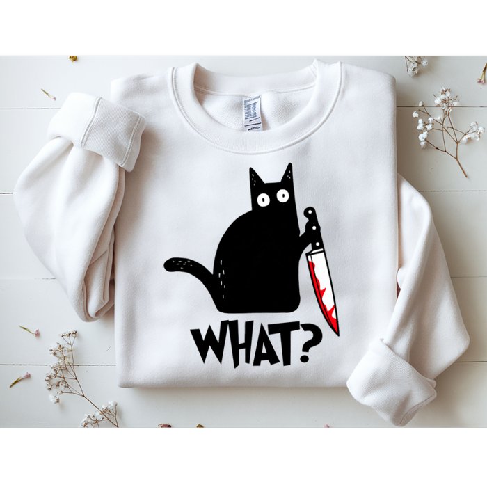 Cat What? Funny Black Cat Murderous Cat With Knife Sweatshirt
