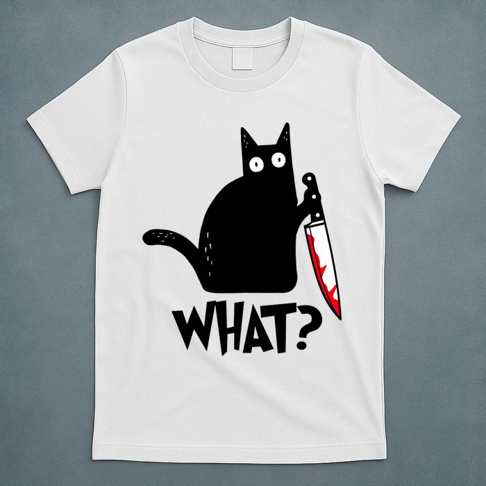 Cat What? Funny Black Cat Murderous Cat With Knife T-Shirt