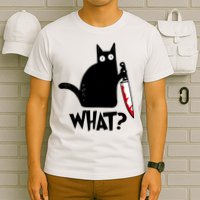 Cat What? Funny Black Cat Murderous Cat With Knife T-Shirt