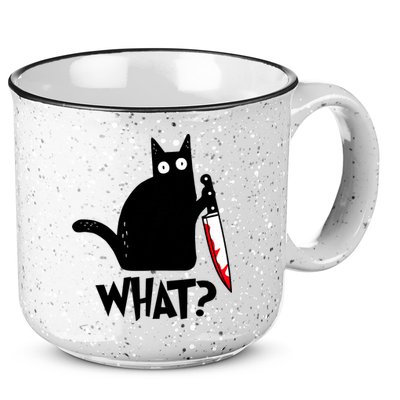 Cat What? Funny Black Cat Murderous Cat With Knife 15oz Campfire Ceramic Mug