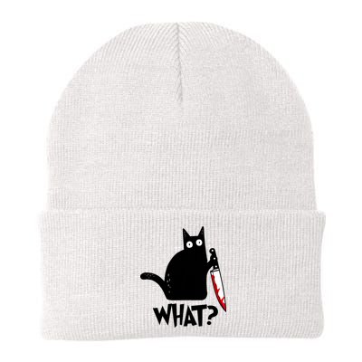 Cat What? Funny Black Cat Murderous Cat With Knife Beanie